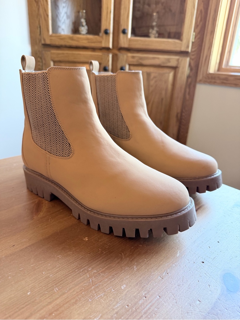 Journee Collection Chunky Chelsea Boots in Tan with Contrast Elastic